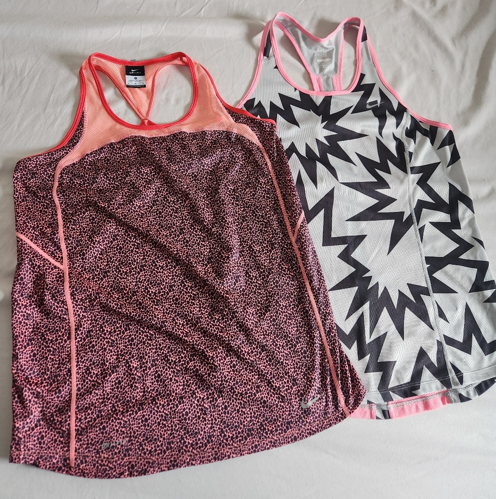 Nike Pink and Black Patterned Dri fit running Tank Tops